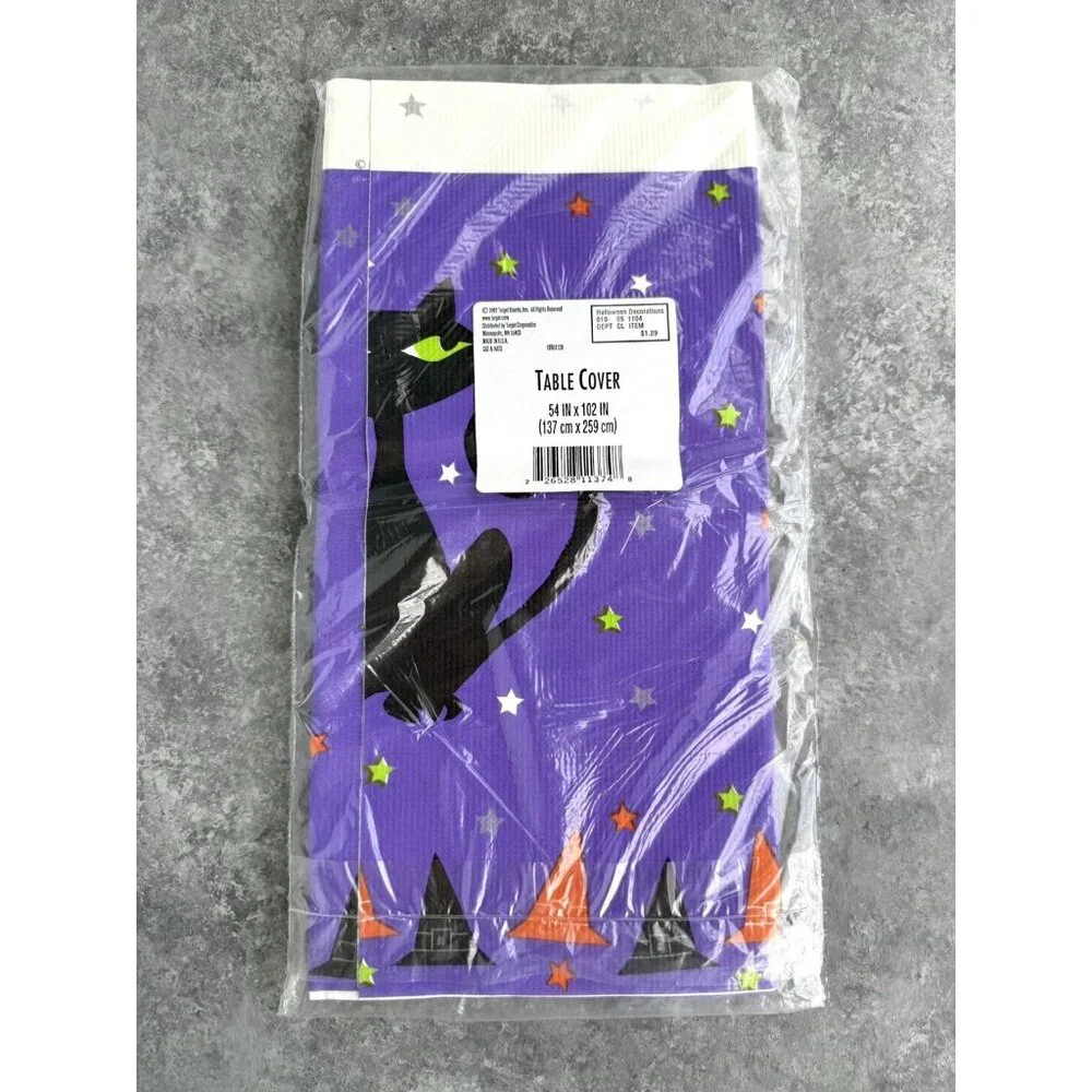 Vintage Target Halloween Black Cat Paper Tablecloth Purple Stars 2002 Party NEW
